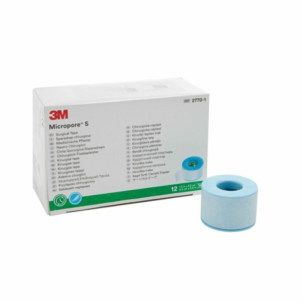 3M Micropore S Silicone Medical Tape, 1 Inch x 5-1/2 Yard, Blue