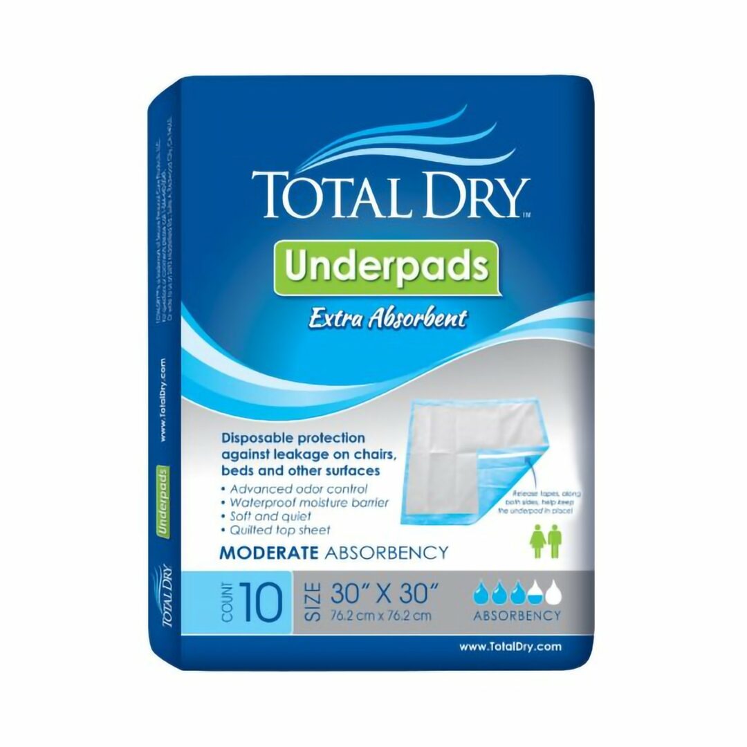 TotalDry Incontinence Underpads, Heavy Absorbency, Disposable, Blue, 30 X 30 Inch