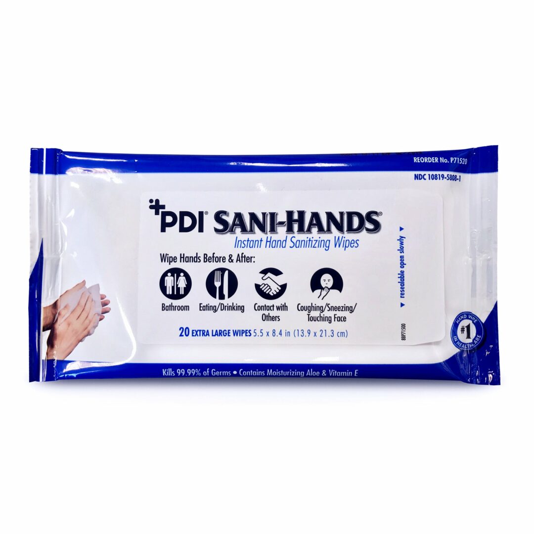 Sani-Hands Hand Sanitizing Wipes, Ethyl Alcohol, Scented, 5½ x 8.4 Inch Soft Pack