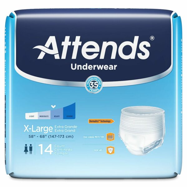 Attends Adult Moderate Absorbent Underwear, X-Large, White