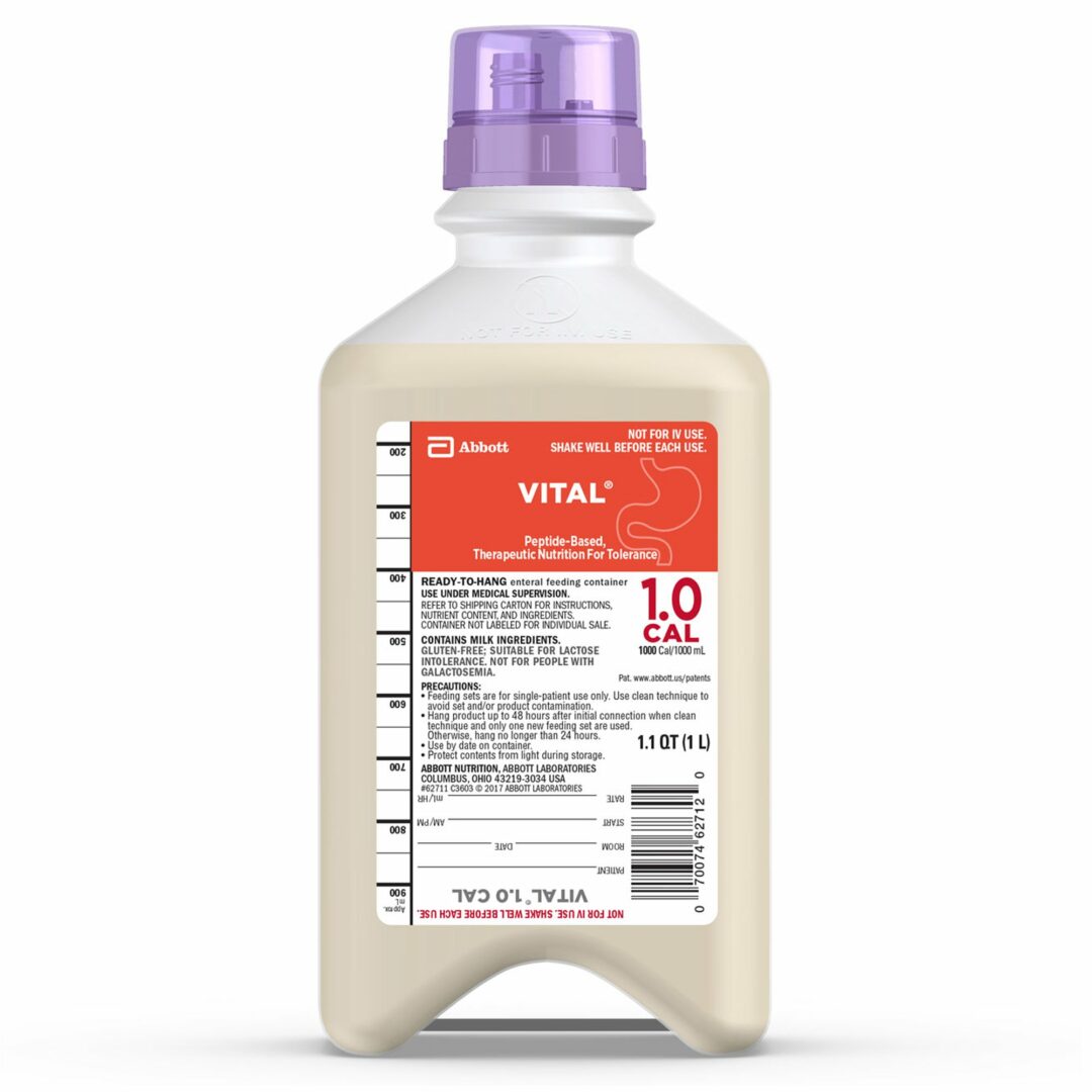 Vital 1.0 Cal Vanilla Tube Feeding Formula, 33.8 oz. Ready to Hang Bottle