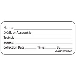 Pre-Printed / Write On Label MedVision Advisory Label White Paper Name_DOB_Test_Source_Collection Date_ Black Patient Information 1 X 2-1/4 Inch