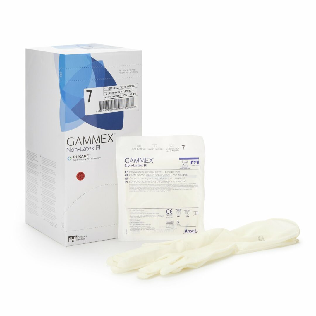 Gammex Non-Latex PI Polyisoprene Standard Cuff Length Surgical Glove, Size 7, White