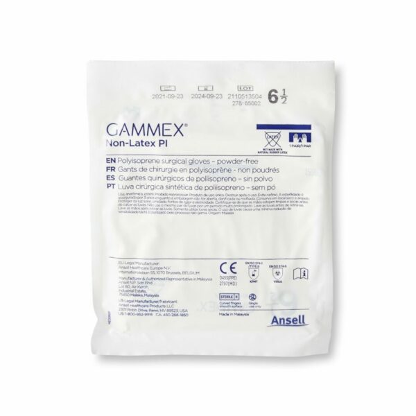 Gammex Non-Latex PI Polyisoprene Standard Cuff Length Surgical Glove, Size 6½, White