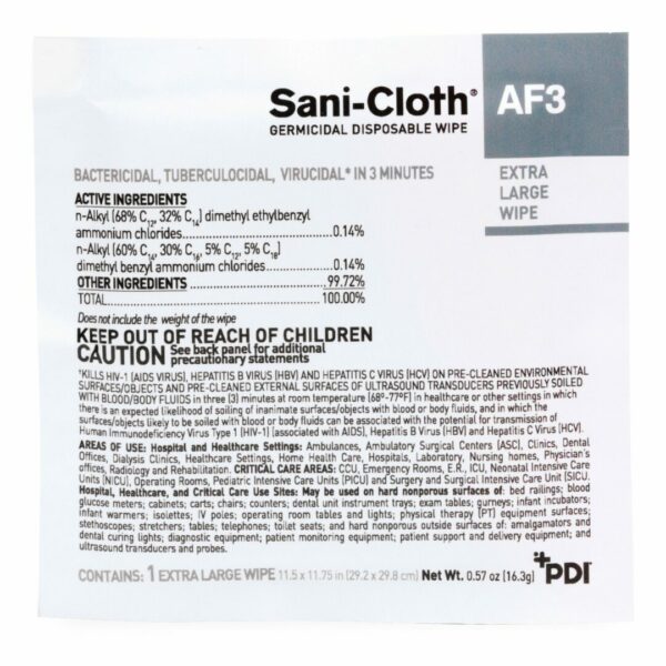 Sani-Cloth AF3 Surface Disinfectant Cleaner Wipes, X-Large Individual Packet