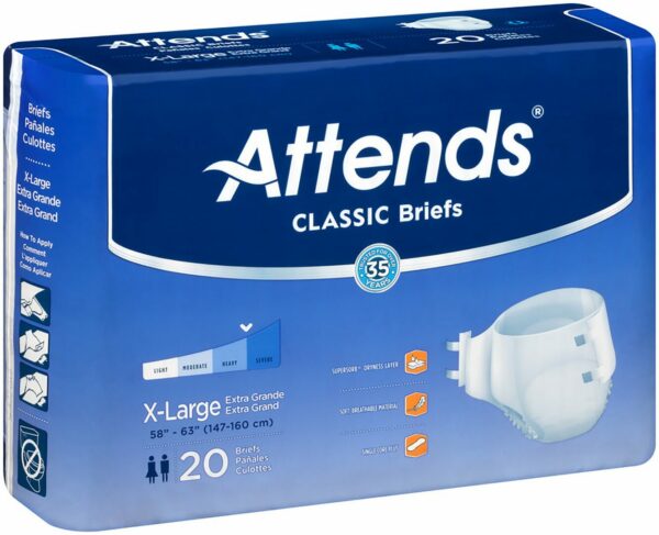 Attends Classic Adult Heavy-Absorbent Incontinence Brief, X-Large, White