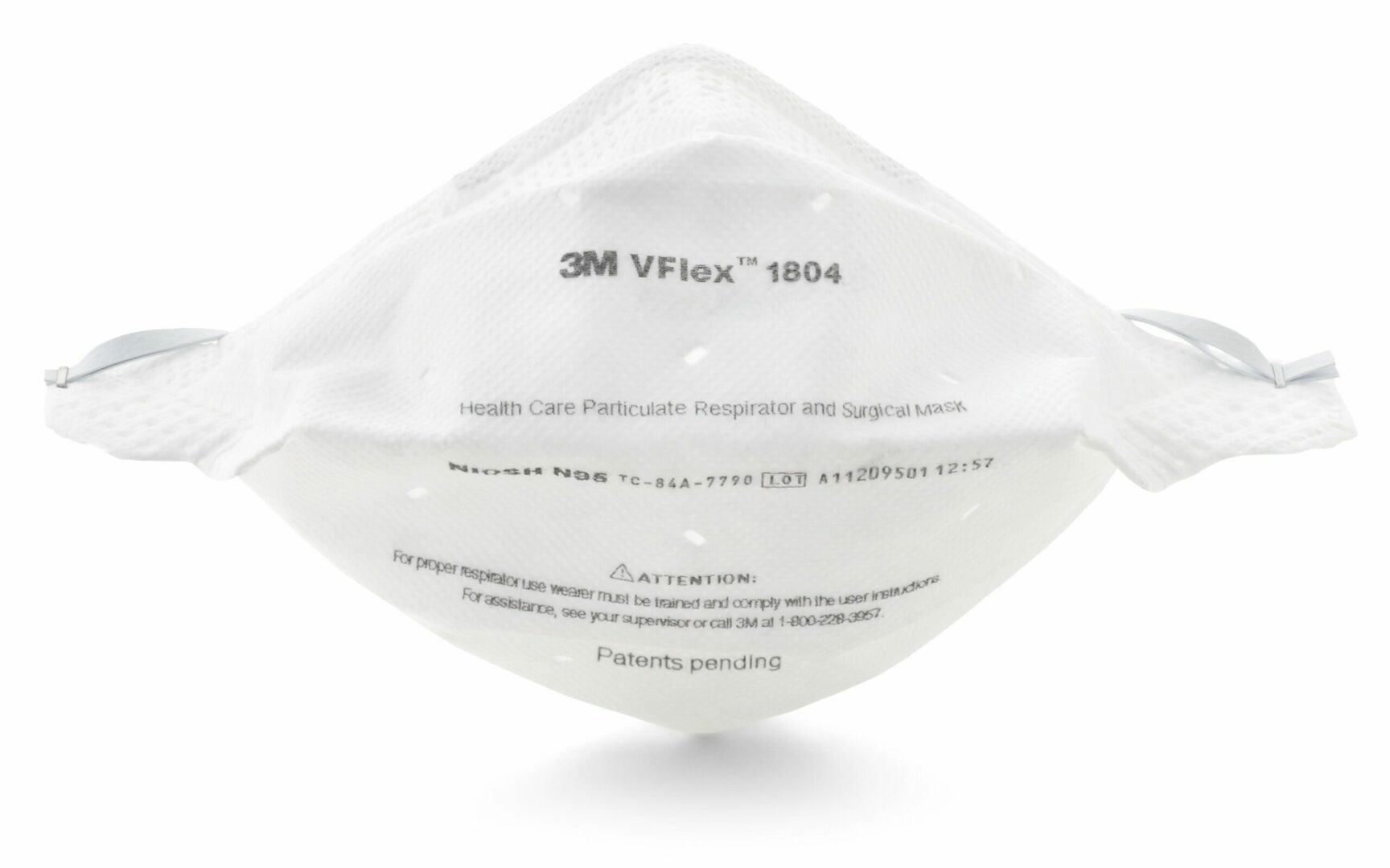 3M Particulate Respirator / Surgical Mask 3M VFlex Medical N95 Flat Fold Elastic Strap One Size Fits Most White NonSterile ASTM F1862 Adult