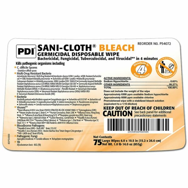 Sani-Cloth Surface Disinfectant Cleaner Bleach Wipe, 75 Wipes per Canister
