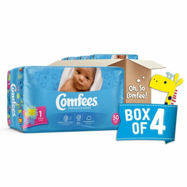 Attends Comfees Premium Diapers, Unisex, Tab Closure, Size 1