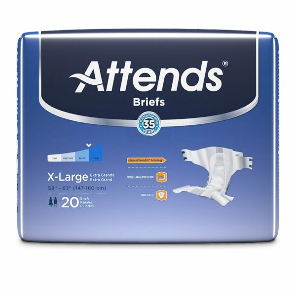 Attends Briefs, Adult, X-Large, Heavy Absorbency, Disposable, 58" to 63" Waist, White