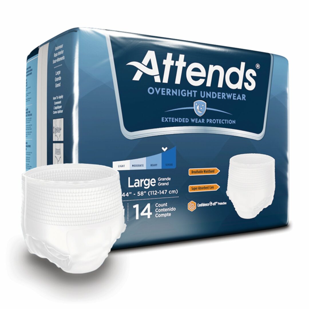 Attends Overnight Underwear with Extended Wear Protection, Large